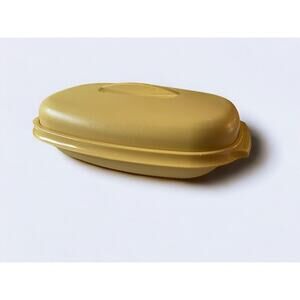 Vintage Tupperware Microwave Steamer Harvest Gold Plastic Oval Insert Lid Veggie